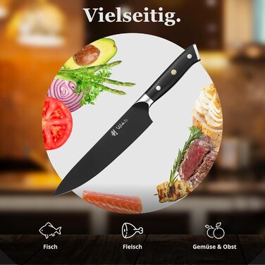 Набор ножей Wakoli Titanium Noir (5 предметов) в магнитном блоке профессиональный кухонный набор с лезвиями из нержавеющей стали (12,521 см), черным покрытием. Включает нож шеф-повара.