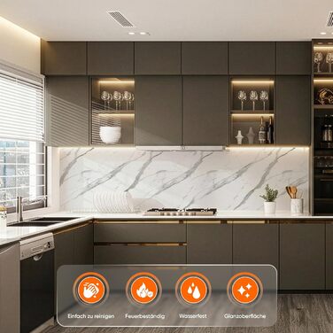 Стінові панелі IZODEKOR під мармур 60x120 см Панель для кухонного фартуха ПВХ-облицювання стін для кухні, ванної кімнати Бризкозахисний екран для кухні Водонепроникний та термостійкий ( панель, новий колір Ice Berg Grey)