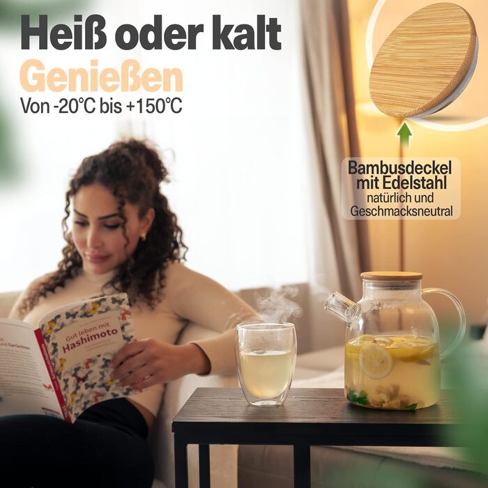 Чайник скляний з ситечком та підставкою для підігріву 1,6 л CLIDOR