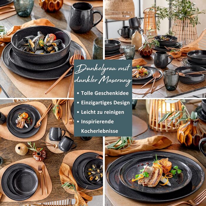 Набор тарелок на 4 персоны, 12 предметов, темно-серый Bali Sänger