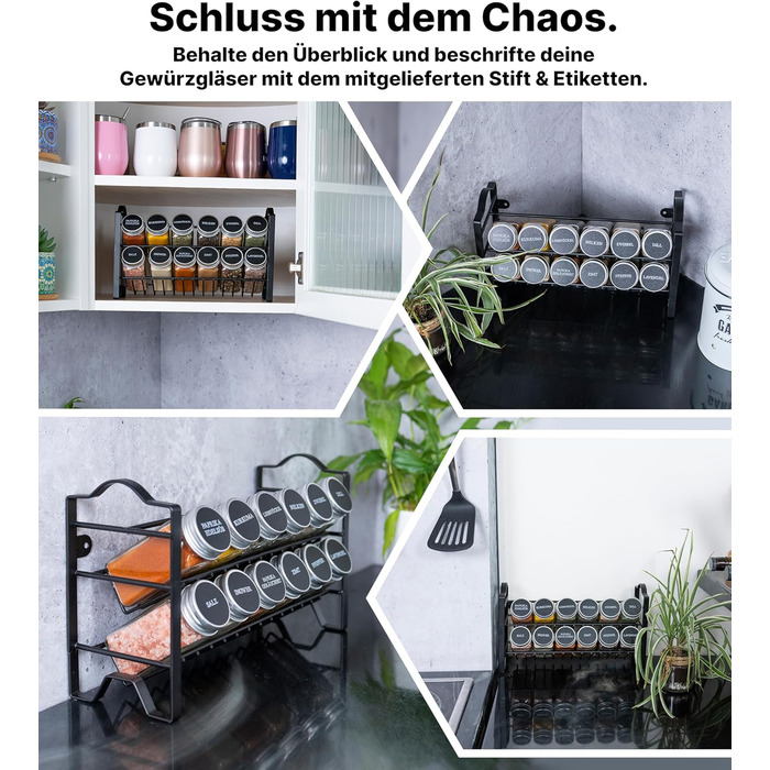 Підставка для спецій дворівнева з 12 баночками, чорна Deco haus