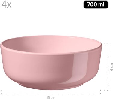 Набор посуды на 4 персоны в современном скандинавском дизайне, комбинированный сервиз из 16 предметов из керамики из керамогранита (розовый)