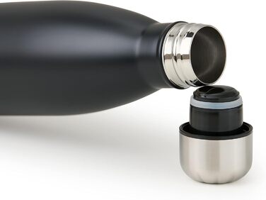 Пляшка для води Blumtal з нержавіючої сталі - Герметична ізольована пляшка - Пляшка для води без бісфенолу А для гарячих та холодних напоїв - Двостінна ізольована пляшка - Ізоляційна пляшка, стійка до іржі, дерево/срібло (07 - Чорна, 750 мл)