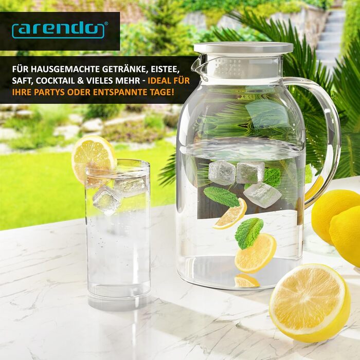 Скляний глечик з кришкою з нержавіючої сталі 2,3 л Arendo
