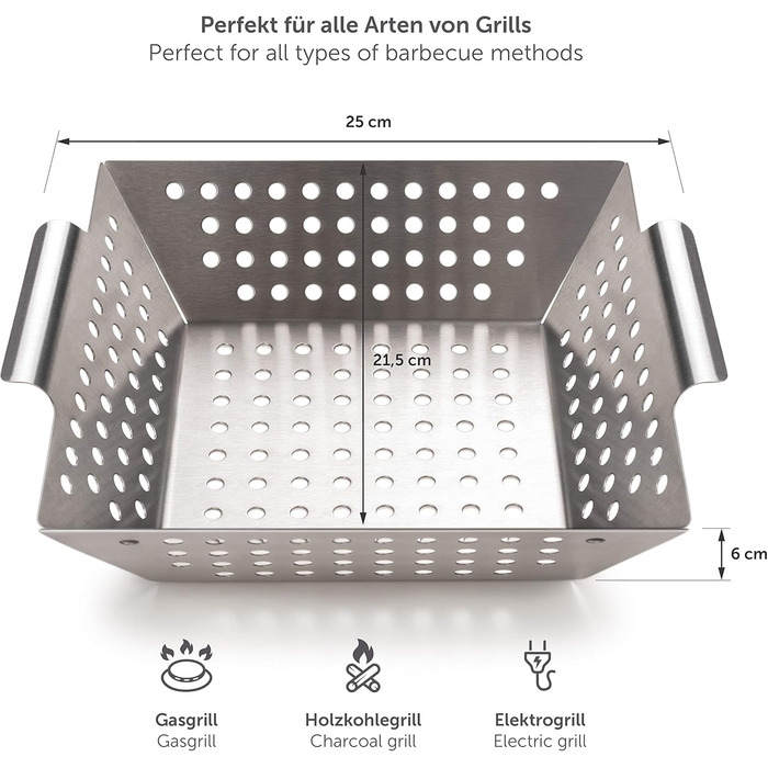 Кошик для гриля 21 x 21 x 6 см, нержавіюча сталь Blumtal