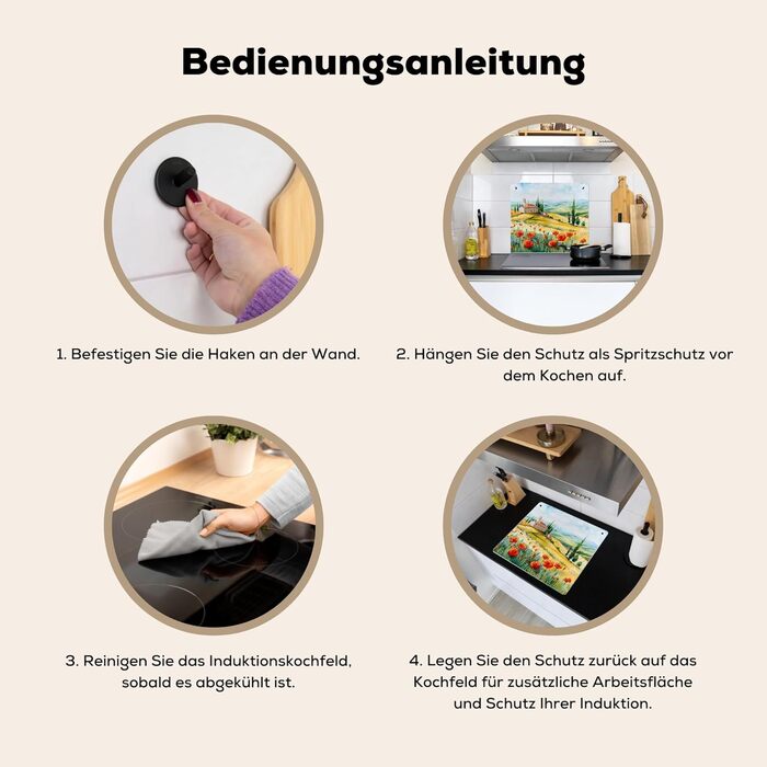 Фартух для плити, кухонний фартух, вініл, 78x52 см, декор для кухні, облицювання стіни, кришка для плити - сіро-чорна (квітковий пейзаж, 52Д x 65Ш см)