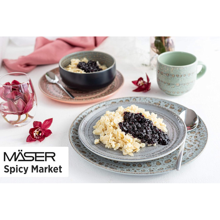 Набір посуду з ручним розписом MSER 931743 серії Spicy Market для 4 осіб у середземноморському вінтажному дизайні, комбінований сервіз із 16 предметів з кераміки, кераміки (синій, зелений, рожевий)