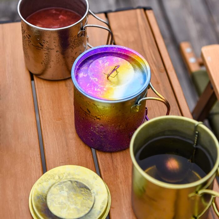 Титанова кружка з кришкою для кемпінгу 450 мл градієнт iBasingo