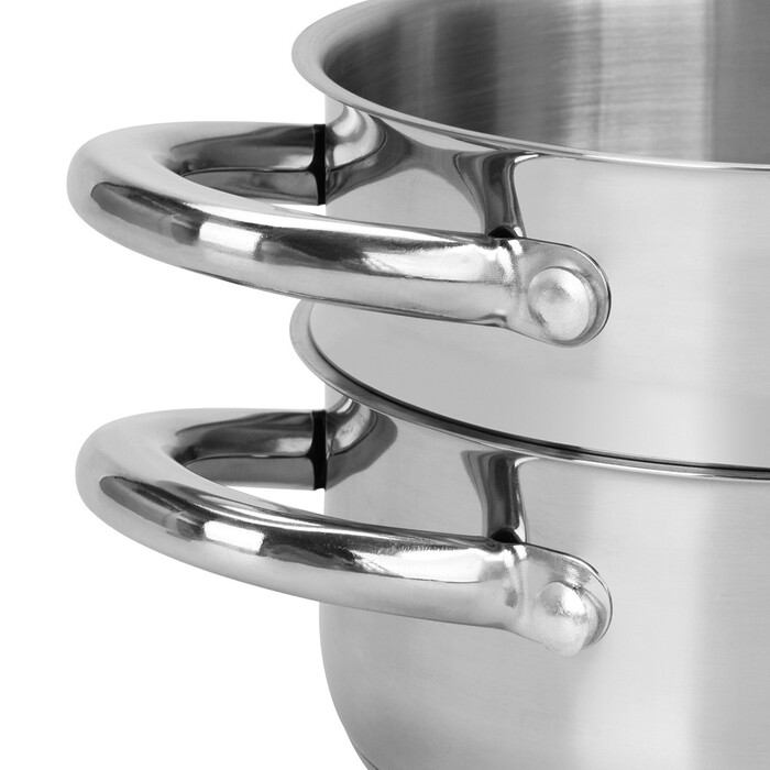 Каструля Fissman GULLIVER 14x7 см 1,1 л зі вставкою-пароваркою 14x6,5 см та скляною кришкою нержавіюча сталь (5428)