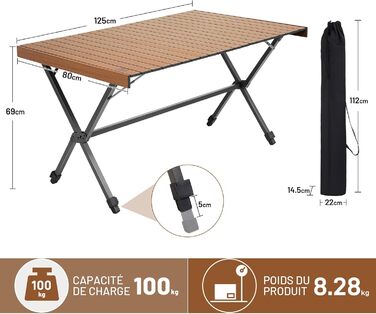 Складной кемпинговый стол 125 x 80 см TIMBER RIDGE