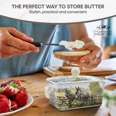 Маслянка з кришкою, китайська кераміка, з гарними акварельними мотивами, дизайн якої розроблено галереєю Дженніфер Роуз для Busy Bees (біла)