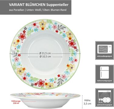 Набір із 6 тарілок для торта MamboCat Variant Floral Барвисті порцелянові тарілки для сніданку на 6 осіб Барвисті маленькі тарілки для салату, десерту та інших страв на сніданок, обід, каву та вечерю (тарілки для супу)