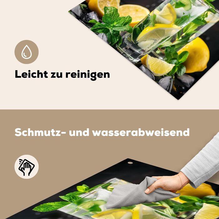 Фартух для плити, кухонний фартух, вініл, 78x52 см, декор для кухні, облицювання стіни, кришка для плити - сіро-чорна (вода-скло, 52Д x 71Ш см)