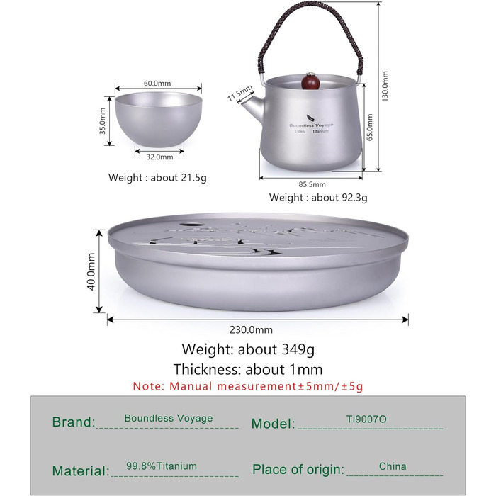 Безмежна подорож Пейзажний живопис Чайний сервіз Титановий піднос для чаю Титановий чайник Ультралегкий чайник для кунг-фу Портативний домашній офіс для подорожей Чашки для чаю (Ti15129b)