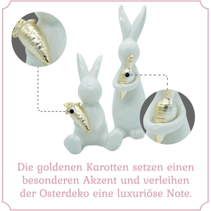 Набір декоративних елементів Heitmann керамічна пасхальна прикраса під порцеляну, для встановлення, біла, приблизно 12,5 x 10,5 x 8 см (кролики з морквою)