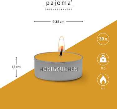 Ароматичні чайні свічки Pajoma 90, 3x30 шт. , ароматичні свічки, багато ароматів на вибір, висота 1,5 см, діаметр 3,5 см (медовий торт, 30 шт.)