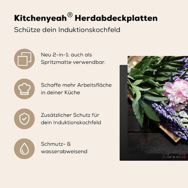 Фартух для плити, кухонний фартух, вініл, 78x52 см, декор для кухні, облицювання стіни, кришка для плити - сіро-чорний (квітковий - вінтажний, 51,6Д x 57,6Ш см)