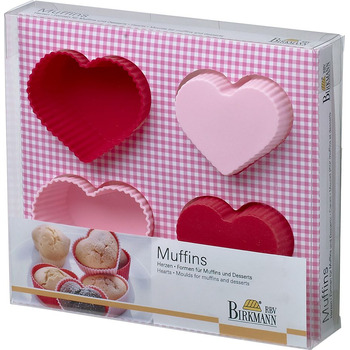 Набір форм для випічки у вигляді сердечок, 4 предмета, 12 x 14 x 3,5 см, рожевий / червоний, RBV Birkmann