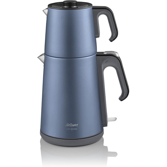 Електричний турецький чайник, 2200 Вт, чайник 3,5 л, скляний чайник 1,2 л, нержавіюча сталь, інтелектуальний контроль температури, захист від кипіння (39 см x 25 см x 20 см, колір Ocean Blue)