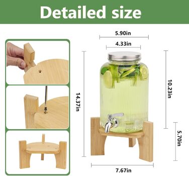 Скляний диспенсер для напоїв 4 л з краном та підставкою Hisredsun