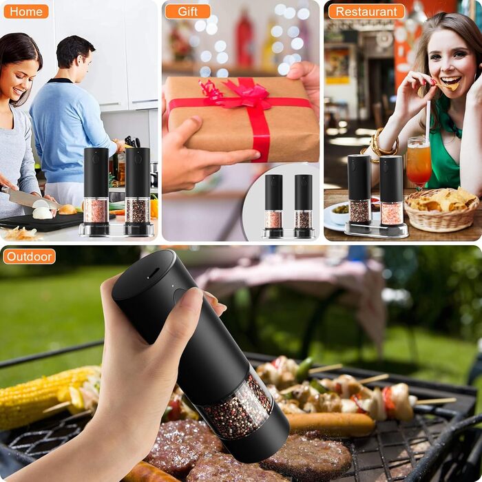 Набір із 2 електричних млинів солі та перцю на підставці, з USB-акумулятором, чорний Cokunst