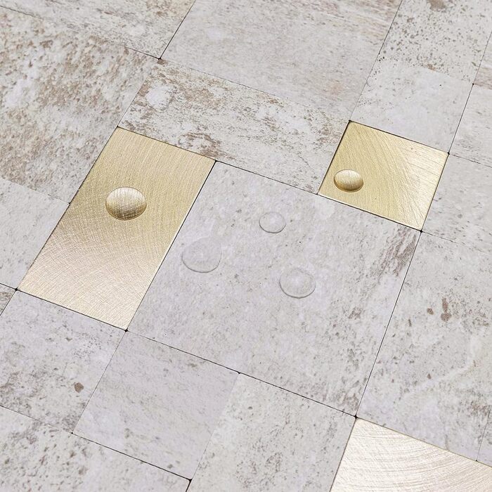 Мідний плитковий фартух DICOFUN, що знімається та клеїться, нержавіюча сталь, для кухні, металевий, фартух для плити, 0 листів (10, бежевий камінь та метал, золото)