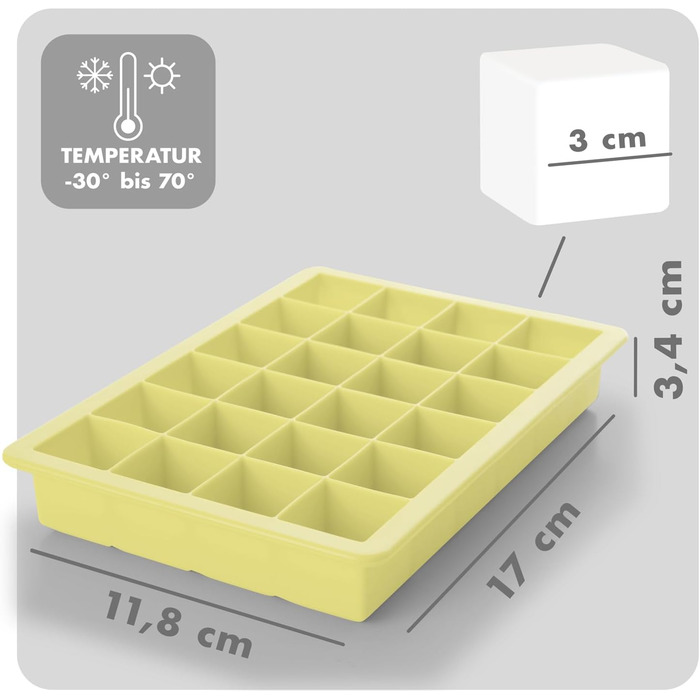 Силіконові формочки для льоду Blumtal, набір з 3 шт. - форма для льоду на 24 кубики з кришкою - силіконова форма для льоду без бісфенолу А - форма для льоду, безпечна для харчових продуктів - сіро-блакитні великі кубики (сірі жовті, великі кубики)