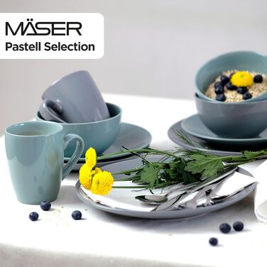 Сучасний набір посуду для 4 осіб у комбінованому сервізі з 16 предметів з кераміки, керамограніту (бірюзово-зелений), 931914 Pastel Selection