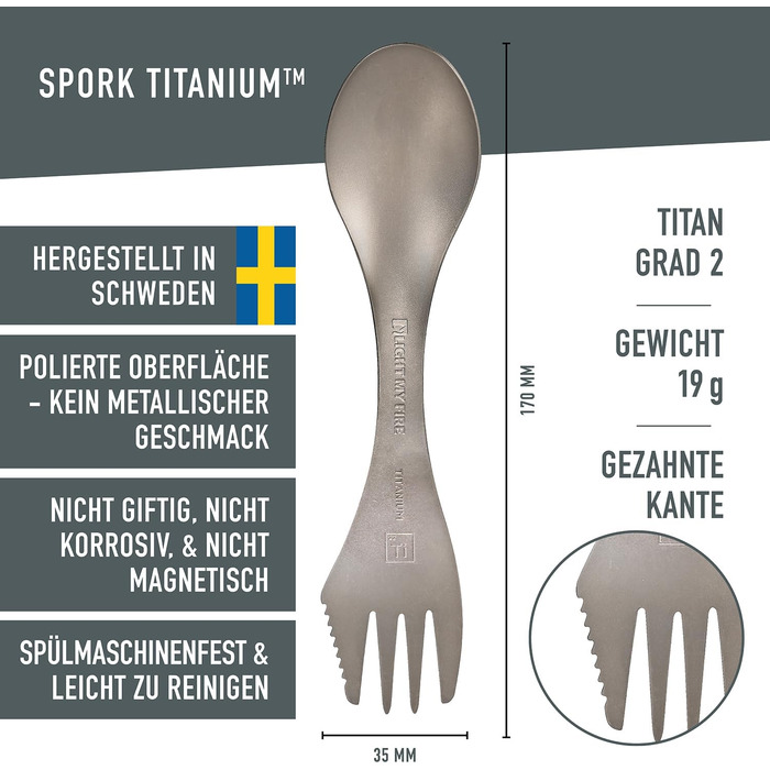 Титанова ложка-виделка-ніж для кемпінгу Light My Fire