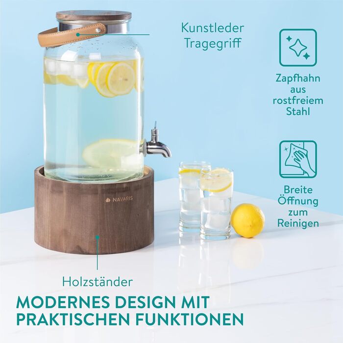 Диспенсер для напоїв скляний з дерев'яною підставкою 5,6 л Navaris