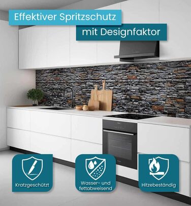 Самоклеючий кухонний фартух - матовий, преміальна бризкозахисна плівка 0,4 мм як доступна альтернатива склу, легке встановлення та очищення - висота 60 см - Дизайн Світло-сірий мармур 180 x 60 см (Сірий камінь, Ш 80 см x В 60 см, преміум армований 0,4 мм)