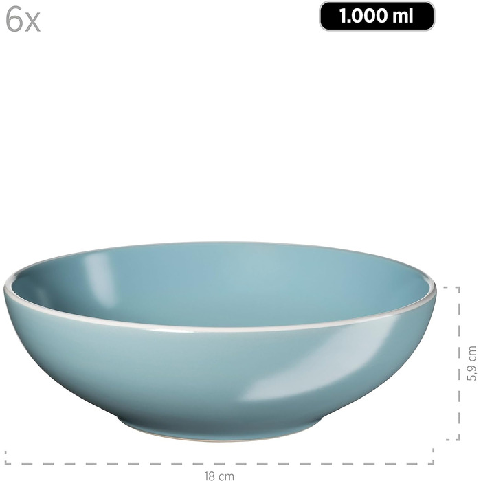 Набор современной посуды Elissa на 6 персон из бирюзового цвета с белой каймой, комбинированный сервиз из 24 предметов, керамогранит, 931770 Series