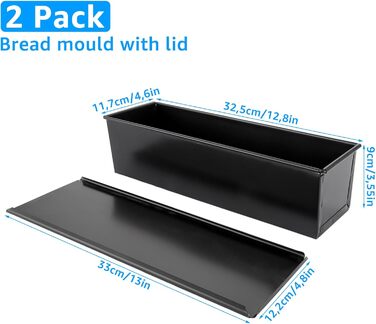 Набір з 2 прямокутних форм для випікання хліба 600 г із кришками, чорний MUXHEL