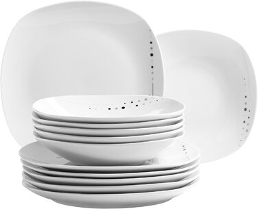 Серія Fadilla, комбінований сервіз 42 шт. и, порцеляновий набір посуду на 6 персон, білий, чорний, сірий
