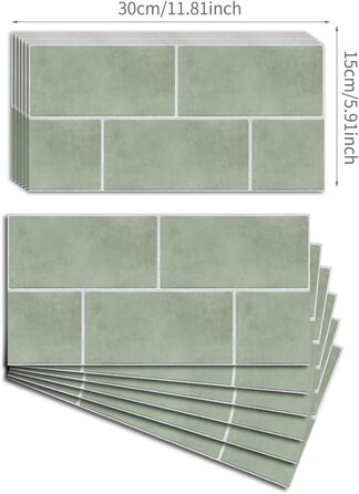 Ретро-наклейки на плитку з зеленою цеглою для кухонного фартуха 30 х 15 см ZAHHYG
