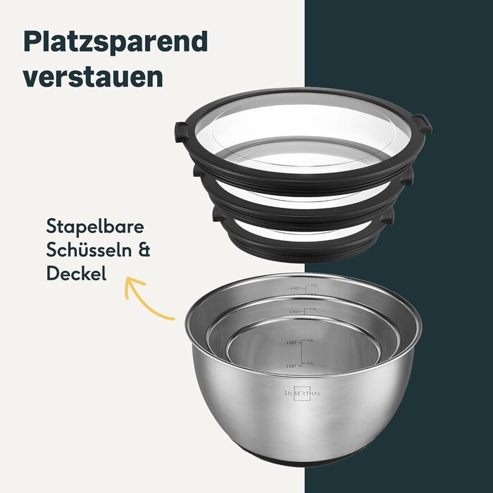 Набор мисок из нержавеющей стали с крышкой 3 шт.  Silberthal