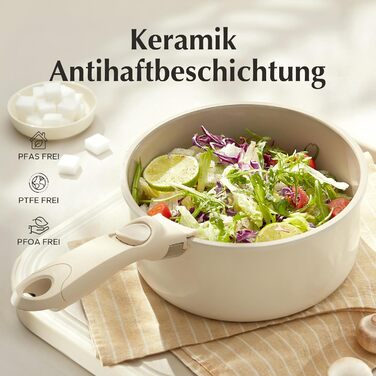 Набір каструль Redchef зі знімними ручками, керамічні каструлі з антипригарним покриттям 16/18/20 см та кришка 3-в-1, індукційні каструлі для всіх типів плит, придатні для використання в духовці
