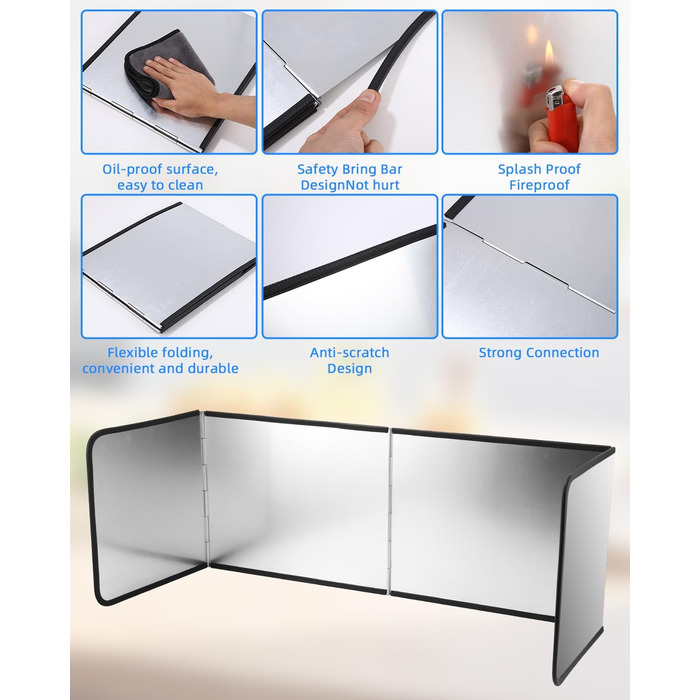 Складаний бризкозахисний екран для кухні, складний бризкозахисний екран для плити, кухонний фартух, 40 x 30 x 30,5 см, захист від бризок жиру, бризкозахисний екран для плити, підходить для плити, окремий (76x29x30)