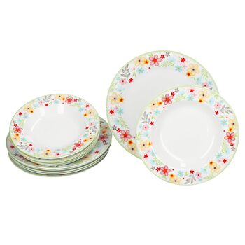 Набір столового посуду MamboCat Variant Floral з 12 предметів Барвистий порцеляновий посуд для 6 осіб 6 барвистих супових тарілок та 6 обідніх тарілок Обідні та глибокі тарілки для сніданку, обіду та вечері