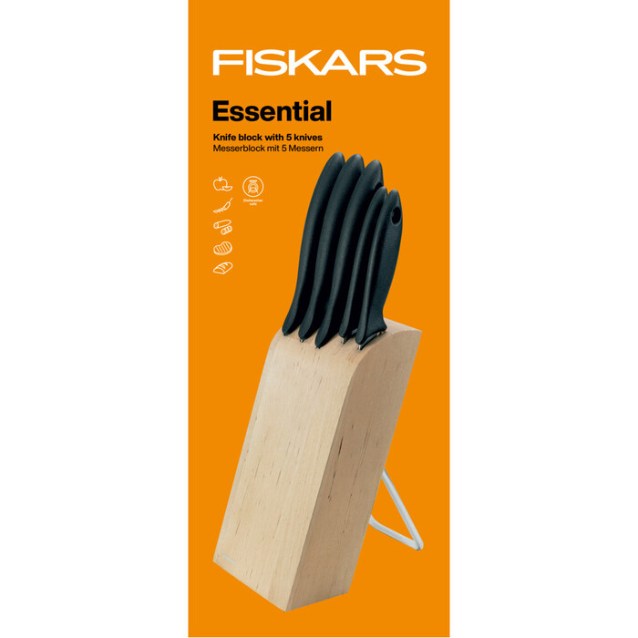 Набор ножей Fiskars Essential в деревянном блоке (1023782)