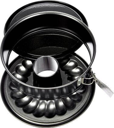 Пружинна форма Zenker 7004 Ø 26 см DELUXE, форма для випічки з плоским і трубчастим дном з емальованим покриттям з листової сталі, кругла форма для торта з дуже високим бортиком (колір чорний металік), кількість