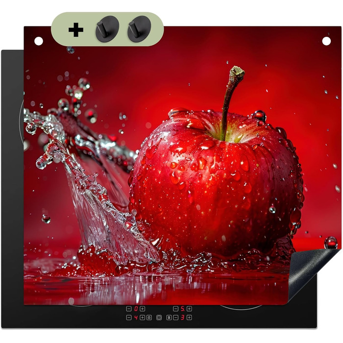 Фартух для плити, кухонний фартух, вініл, 78x52 см, декор для кухні, облицювання стіни, кришка для плити - сіро-чорна (яблуко - сплеск, 51,6Д x 57,6Ш см)