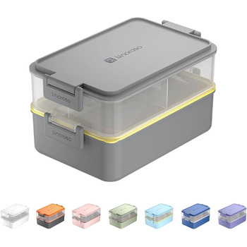 Ланчбокс для дорослих Ланч-бокс з 3 відділеннями Bento Box з контейнером для соусу та посудом Ланч-бокс для мікрохвильової печі та посудомийної машини Пластик без бісфенолу А Як коробка для сніданку Салатниця - (сірий)
