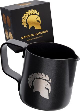 Глечик для молока Barista Legends з нержавіючої сталі 350 мл зі спеціальним носиком для лате-арту - Глечик для спінювання молока з високим глянцевим покриттям - Глечик для молока Barista з нержавіючої сталі - Аксесуари Barista (чорний 100 мл)