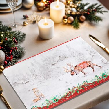 Бавовняні килимки для серветок, набір з 4 шт. , декоративні килимки для серветок, пасхальні килимки, що миються, для свят, вечерь, весни, літа (33 см x 48 см) (05 - Різдвяна традиція), 39Hermine 100