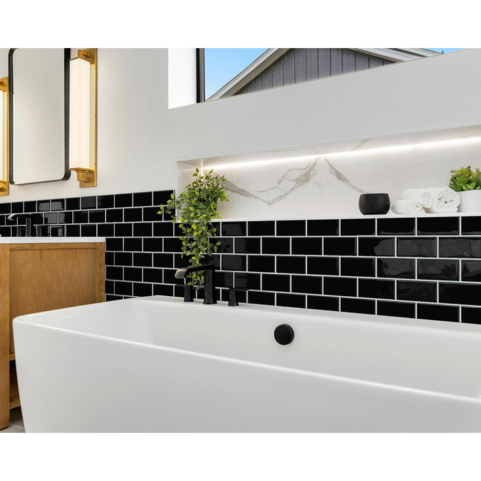 Мозаїчна плитка DEWOO 3D, наклейки на стіну, клейка плитка Metro, самоклеюча імітація плитки для кухні та ванної кімнати - штука, (30,5 x 30,5 см) (10, чорний)