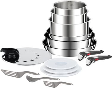 Набір посуду для індукційного приготування Tefal Ingenio Preference On з 15 предметів зі знімною ручкою, що штабелюється, економить місце, з антипригарним покриттям, простий у використанні та чищенні, L97495 Набір посуду для каструль та сковорідок з 15 пр