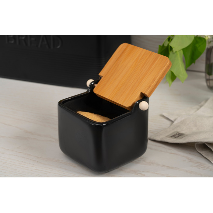 ARDESTO Сахарница Midori 12х12х11см, 840мл, керамика, бамбук, черная