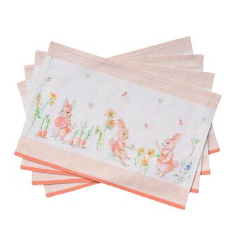 Бавовняні килимки, набір з 4 шт. , декоративні килимки, пасхальні килимки, що миються, для свят, вечерь, весни, літа (33 см x 48 см) (011 - Вечірка з зайчиком), 39Hermine, 100