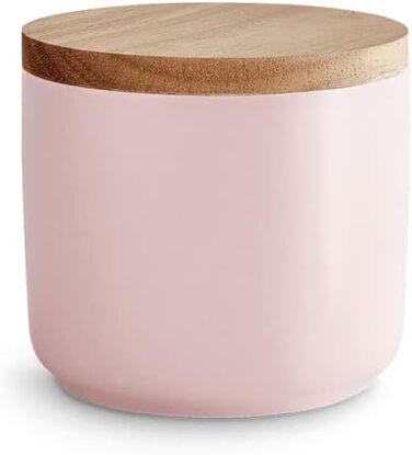 Керамічні банки для зберігання SPRINGLANE 2 шт. Набір з дерев'яною кришкою Sweet Scandi, гумова дерев'яна кришка, коробки для зберігання, коробки для зберігання продуктів ( рожевий 10x9 см)